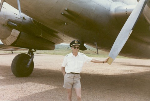 1961 Bob holding C-46 prop on ramp in Bakwanga, Congo